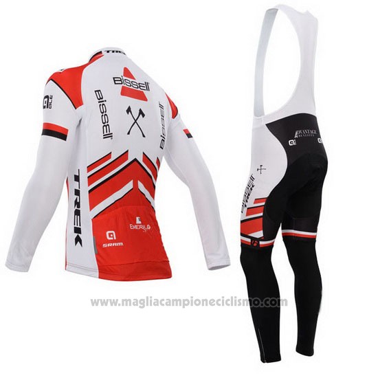 2014 Abbigliamento Ciclismo Bissell Bianco e Rosso Manica Lunga e Salopette
