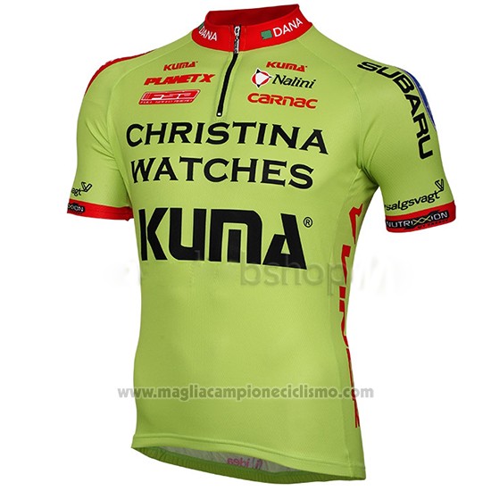 2014 Abbigliamento Ciclismo Christina Watches Onfone Verde Manica Corta e Salopette
