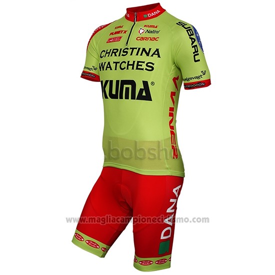 2014 Abbigliamento Ciclismo Christina Watches Onfone Verde Manica Corta e Salopette