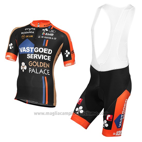 2015 Abbigliamento Ciclismo Vastgoedservice Golden Palace Nero e Arancione Manica Corta e Salopette