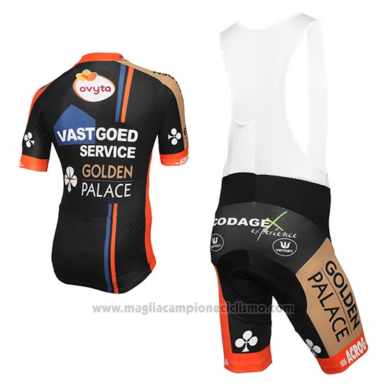 2015 Abbigliamento Ciclismo Vastgoedservice Golden Palace Nero e Arancione Manica Corta e Salopette