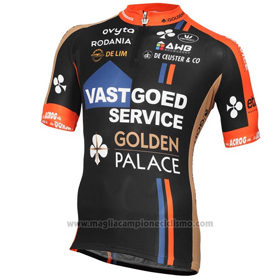 2015 Abbigliamento Ciclismo Vastgoedservice Golden Palace Nero e Arancione Manica Corta e Salopette
