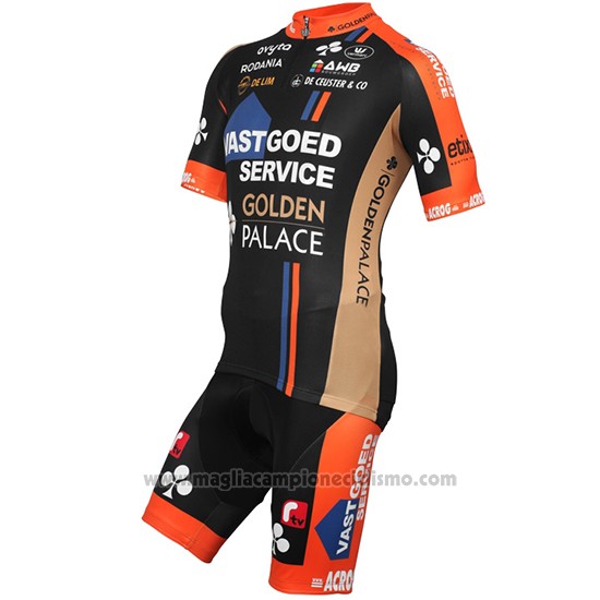 2015 Abbigliamento Ciclismo Vastgoedservice Golden Palace Nero e Arancione Manica Corta e Salopette