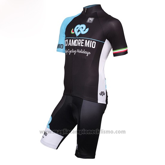 2016 Abbigliamento Ciclismo Bici Amore Mio Nero e Blu Manica Corta e Salopette