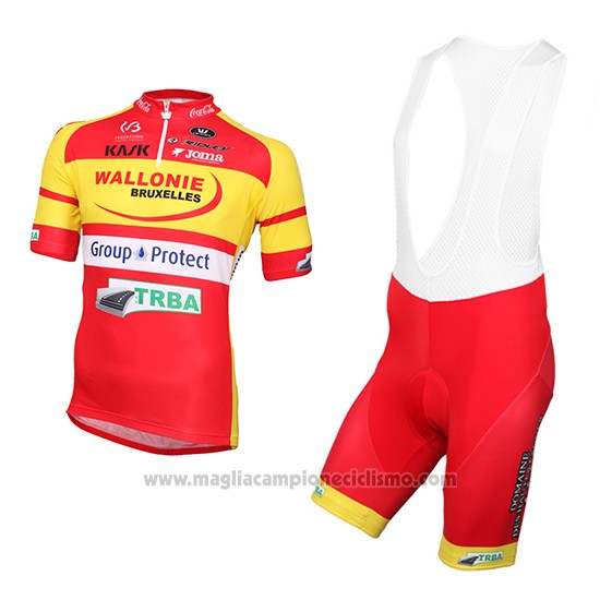 2016 Abbigliamento Ciclismo Wallonie Bruxelles Giallo e Rosso Manica Corta e Salopette