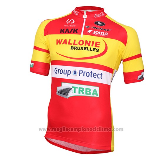 2016 Abbigliamento Ciclismo Wallonie Bruxelles Giallo e Rosso Manica Corta e Salopette