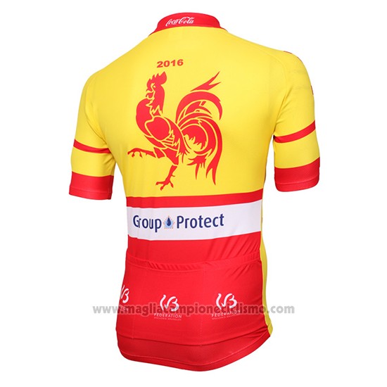 2016 Abbigliamento Ciclismo Wallonie Bruxelles Giallo e Rosso Manica Corta e Salopette