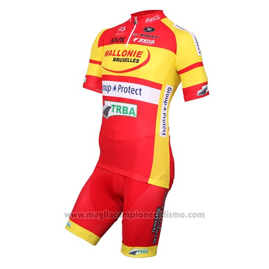 2016 Abbigliamento Ciclismo Wallonie Bruxelles Giallo e Rosso Manica Corta e Salopette