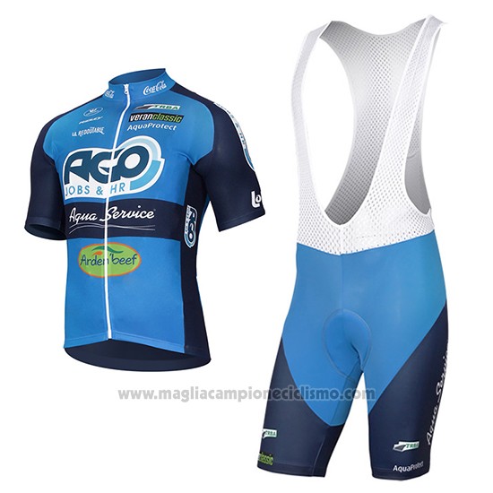 2017 Abbigliamento Ciclismo Ago Aqua Service Blu Manica Corta e Salopette