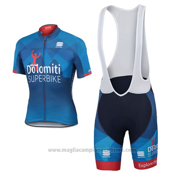 2017 Abbigliamento Ciclismo Dolomiti Superbike Blu Manica Corta e Salopette