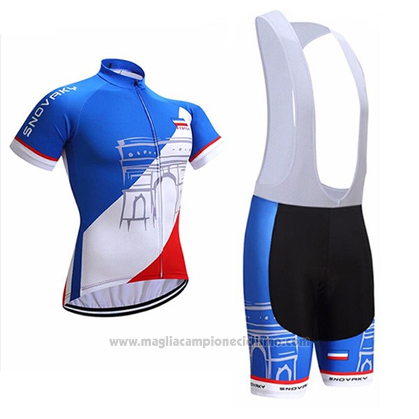 2017 Abbigliamento Ciclismo France Snovaky Blu e Bianco Manica Corta e Salopette