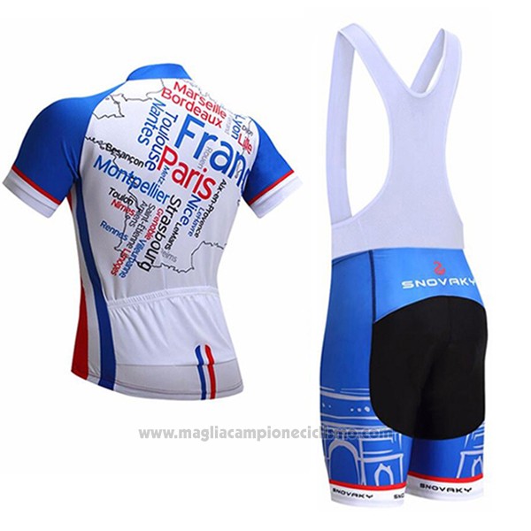 2017 Abbigliamento Ciclismo France Snovaky Blu e Bianco Manica Corta e Salopette