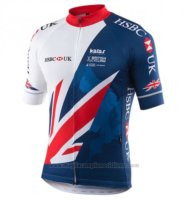 2017 Abbigliamento Ciclismo Kalas HSBC GB Blu e Bianco Manica Corta e Salopette