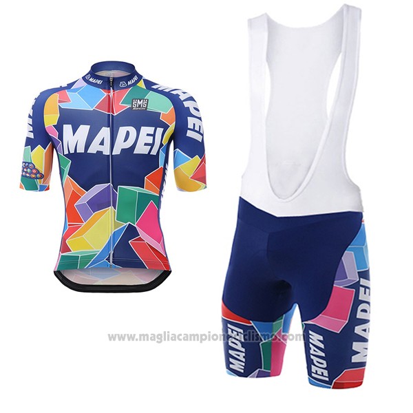 2017 Abbigliamento Ciclismo Mapei Blu Manica Corta e Salopette