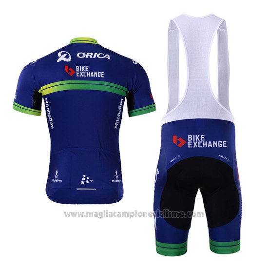 2017 Abbigliamento Ciclismo Orica Bike Exchange Blu Manica Corta e Salopette