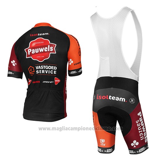 2017 Abbigliamento Ciclismo Pauwels Sauzen Vastgoedservice Nero e Arancione Manica Corta e Salopette