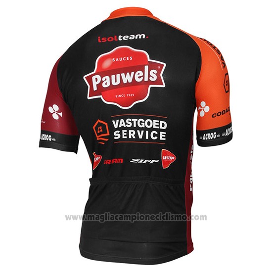 2017 Abbigliamento Ciclismo Pauwels Sauzen Vastgoedservice Nero e Arancione Manica Corta e Salopette