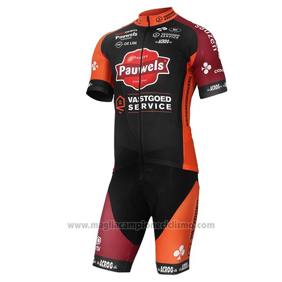 2017 Abbigliamento Ciclismo Pauwels Sauzen Vastgoedservice Nero e Arancione Manica Corta e Salopette