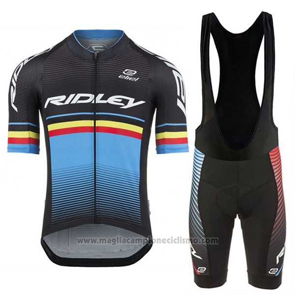 2017 Abbigliamento Ciclismo Ridley Rincon Azzurro e Nero Manica Corta e Salopette