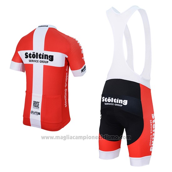 2017 Abbigliamento Ciclismo Stolting Bianco e Rosso Manica Corta e Salopette