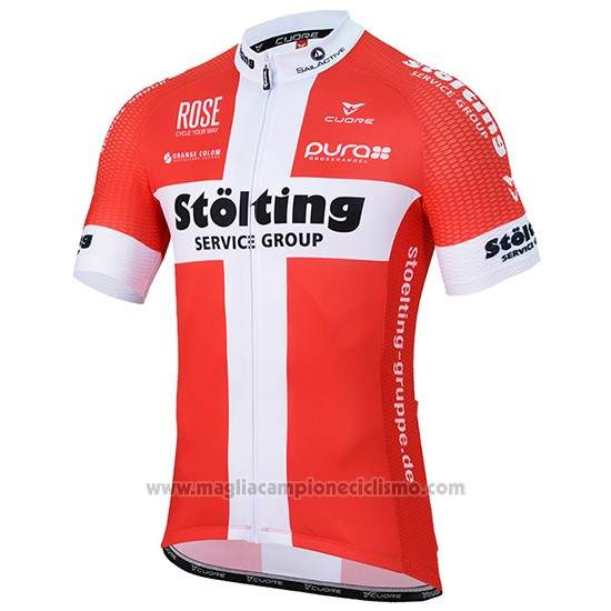 2017 Abbigliamento Ciclismo Stolting Bianco e Rosso Manica Corta e Salopette