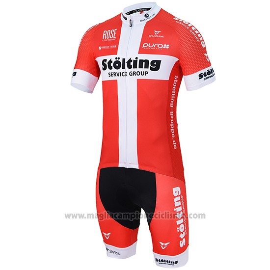 2017 Abbigliamento Ciclismo Stolting Bianco e Rosso Manica Corta e Salopette