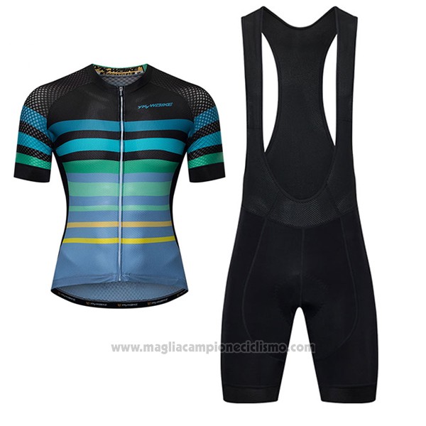 2017 Abbigliamento Ciclismo Ykywbike Aa07 Adh07 Nero e Celeste Manica Corta e Salopette