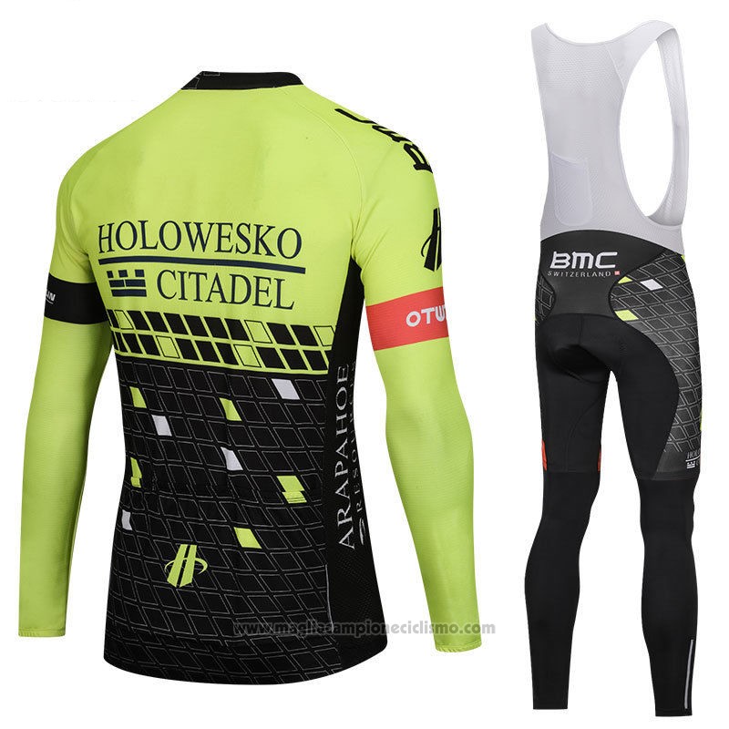 2018 Abbigliamento Ciclismo Holowesko Citadel Verde e Nero Manica Lunga e Salopette