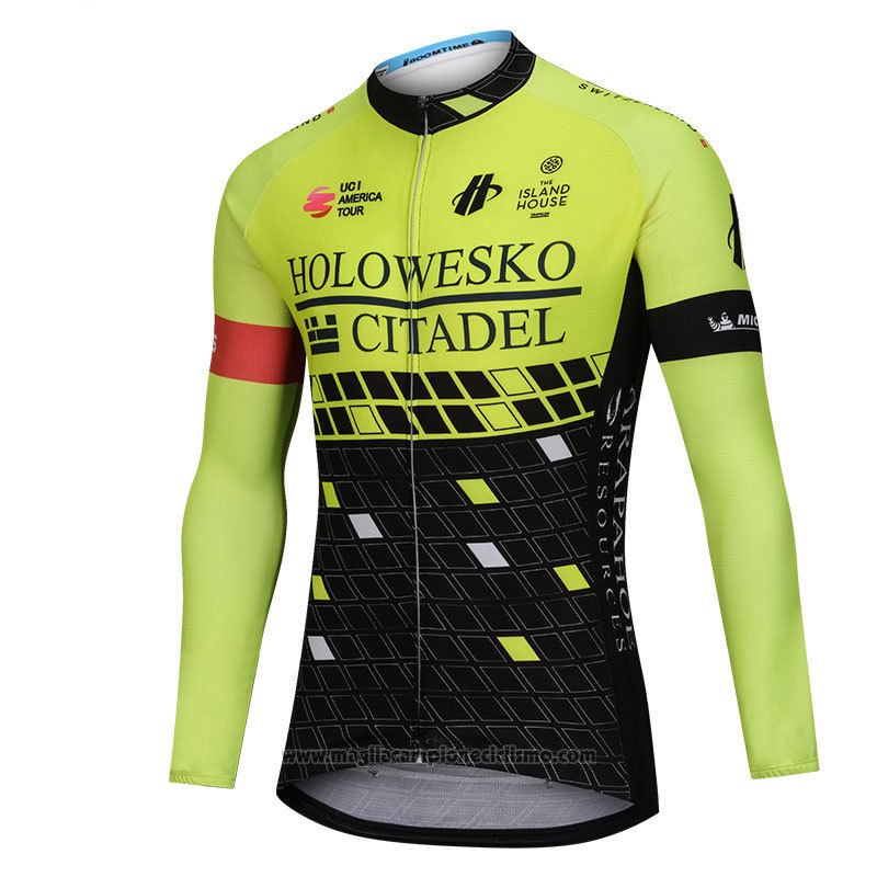 2018 Abbigliamento Ciclismo Holowesko Citadel Verde e Nero Manica Lunga e Salopette