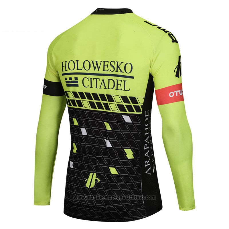 2018 Abbigliamento Ciclismo Holowesko Citadel Verde e Nero Manica Lunga e Salopette