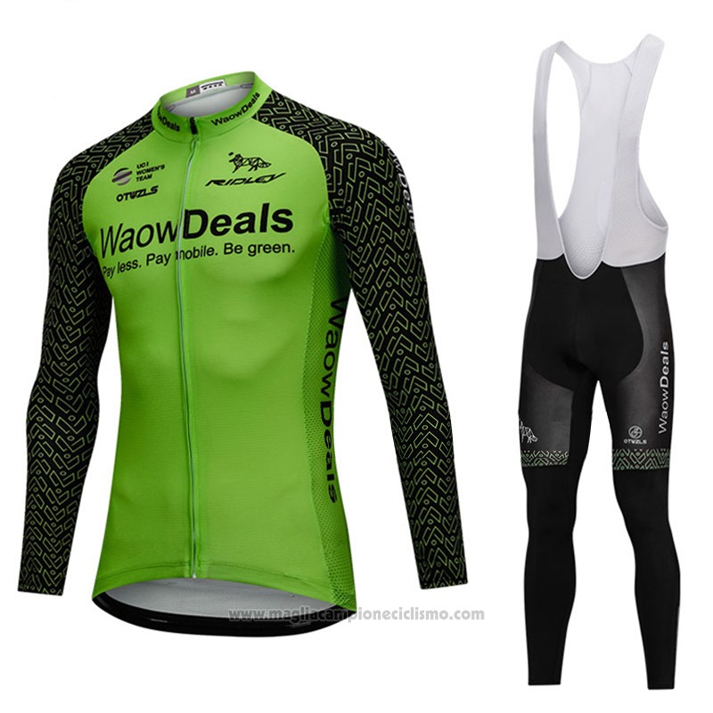 2018 Abbigliamento Ciclismo Waowdeals Manica Lunga e Salopette Verde e Nero Manica Corta e Salopette