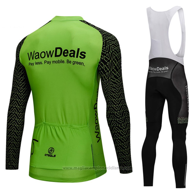 2018 Abbigliamento Ciclismo Waowdeals Manica Lunga e Salopette Verde e Nero Manica Corta e Salopette