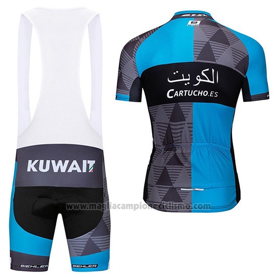 2019 Abbigliamento Ciclismo Kuwait Blu Grigio Manica Corta e Salopette