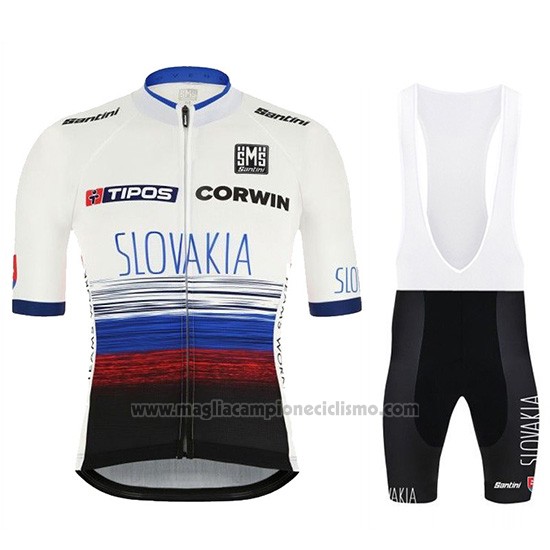 2019 Abbigliamento Ciclismo Slowakeis Bianco Blu Nero Manica Corta e Salopette