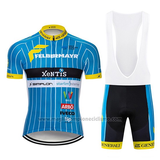 2019 Abbigliamento Ciclismo XeNTis Blu Bianco Manica Corta e Salopette