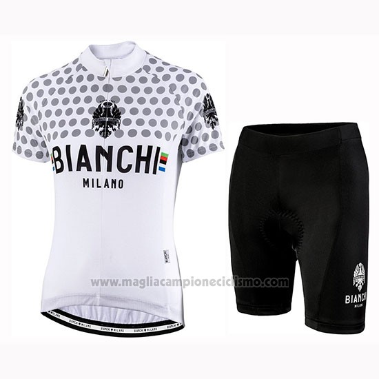 2019 Abbigliamento Ciclismo Donne Bianchi Dot Bianco Manica Corta e Salopette