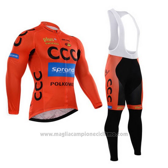 2015 Abbigliamento Ciclismo CCC Nero e Arancione Manica Lunga e Salopette