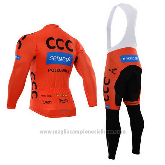 2015 Abbigliamento Ciclismo CCC Nero e Arancione Manica Lunga e Salopette