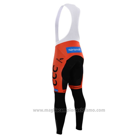 2015 Abbigliamento Ciclismo CCC Nero e Arancione Manica Lunga e Salopette