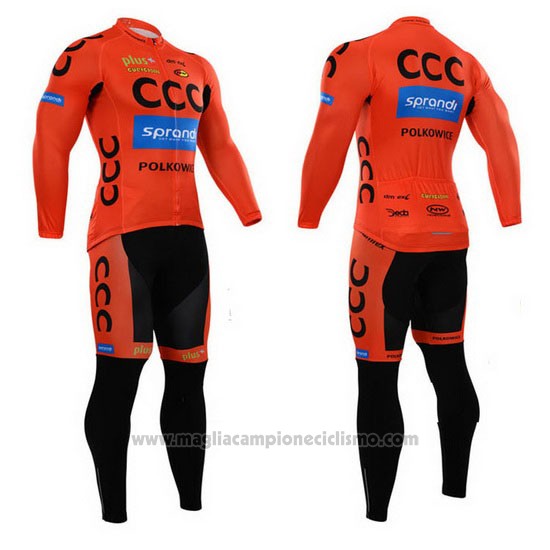 2015 Abbigliamento Ciclismo CCC Nero e Arancione Manica Lunga e Salopette