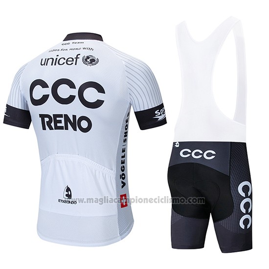 2019 Abbigliamento Ciclismo CCC Bianco Nero Manica Corta e Salopette
