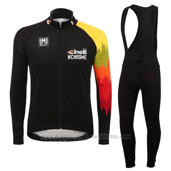 2016 Abbigliamento Ciclismo Cinelli Chrome Nero e Giallo Manica Lunga e Salopette