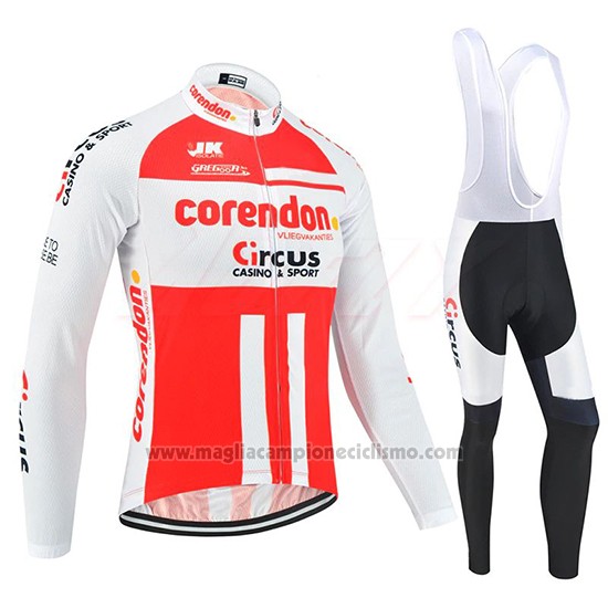 2019 Abbigliamento Ciclismo Corendon Circus Bianco Rosso Manica Lunga e Salopette