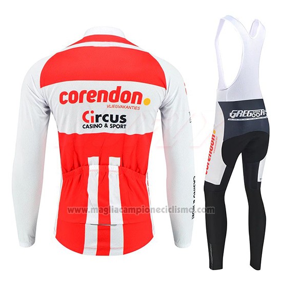 2019 Abbigliamento Ciclismo Corendon Circus Bianco Rosso Manica Lunga e Salopette