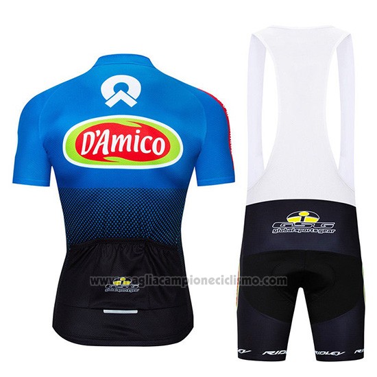 2019 Abbigliamento Ciclismo D'Amico Blu Bianco Manica Corta e Salopette