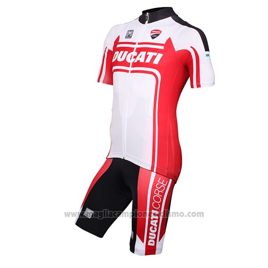2016 Abbigliamento Ciclismo Ducati Bianco e Rosso Manica Corta e Salopette