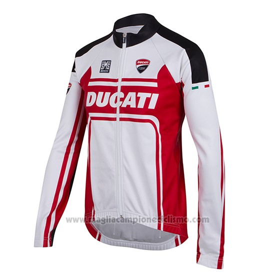 2016 Abbigliamento Ciclismo Ducati Bianco e Rosso Manica Lunga e Salopette