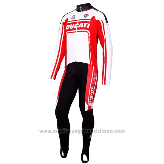 2016 Abbigliamento Ciclismo Ducati Bianco e Rosso Manica Lunga e Salopette