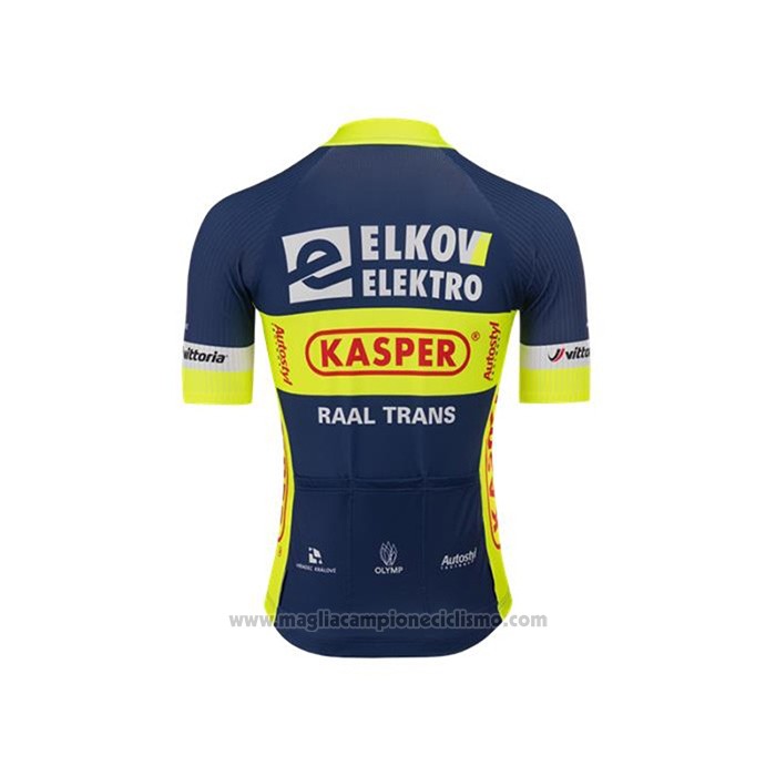 2020 Abbigliamento Ciclismo Elkov-Kasper Blu Giallo Manica Corta e Salopette