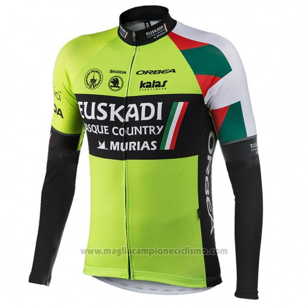 2017 Abbigliamento Ciclismo Euskadi Nero e Verde Manica Lunga e Salopette
